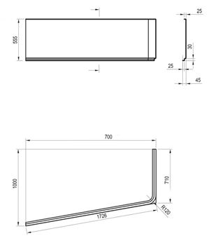 RAVAK 10° 170L čelní panel k vaně 170x54,5 cm, levý CZ81100A00 Technický nákres