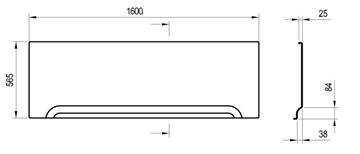 RAVAK A 160 čelní panel k vaně 160x56,5 cm CZ001S0A00 Technický nákres