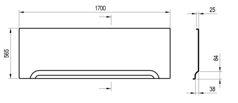 RAVAK A 170 čelní panel k vaně 170x56,5 cm CZ001V0A00 Technický nákres