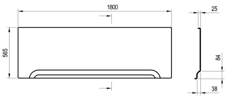 RAVAK A 180 čelní panel k vaně 180x56,5 cm CZ001Y0A00 Technický nákres