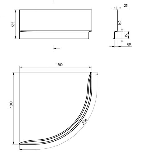 RAVAK NEWDAY čelní panel k vaně 150x56,5 cm CZG1000AN0 Technický nákres