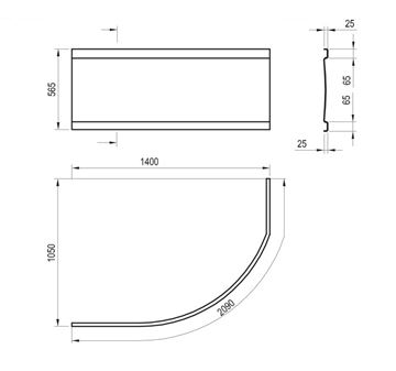 RAVAK A ROSA 140 čelní panel k vaně 140x56,5 cm CZH1000A00 Technický nákres