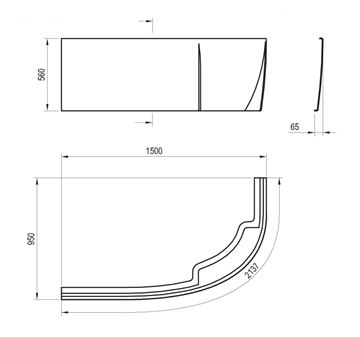 RAVAK A ROSA 95 L čelní panel k vaně 150x56 cm, levý CZ55100A00 Technický nákres