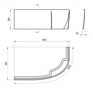 RAVAK ROSA 95 L čelní panel k vaně 160x56 cm, levý CZ57100A00 Technický nákres