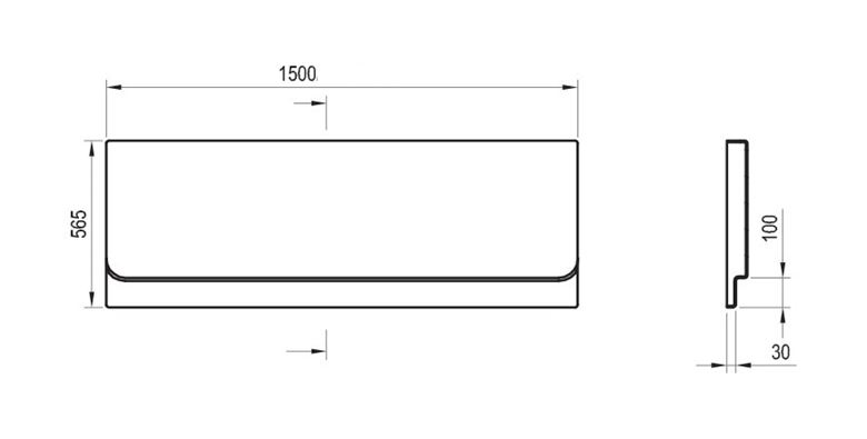 RAVAK CHROME 150 čelní panel k vaně 150x56,5 cm CZ72100A00 Technický nákres