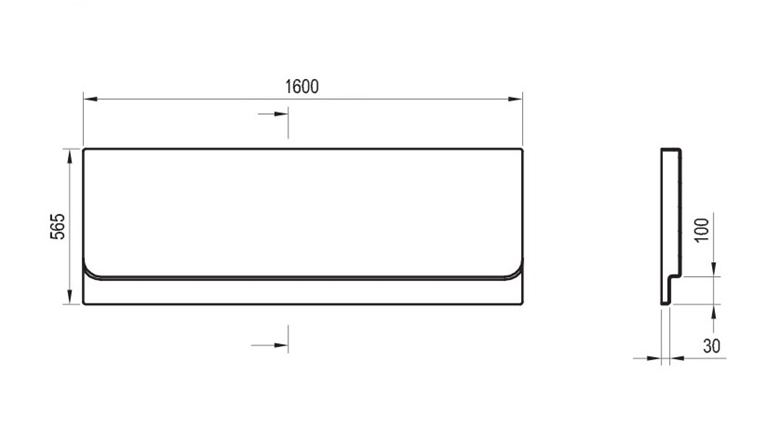 RAVAK CHROME 160 čelní panel k vaně 160x56,5 cm CZ73100A00 Technický nákres
