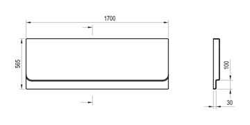 RAVAK CHROME 170 čelní panel k vaně 170x56,5 cm CZ74100A00 Technický nákres