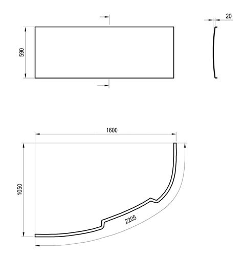 RAVAK ASYMMETRIC 160 L čelní panel k vaně 160x59 cm, levý CZ46100000 Technický nákres