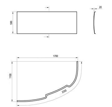 RAVAK ASYMMETRIC 170 L čelní panel k vaně 170x59 cm, levý CZ48100000 Technický nákres