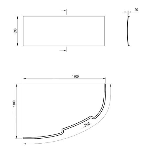 RAVAK ASYMMETRIC 170 L čelní panel k vaně 170x59 cm, levý CZ48100000 Technický nákres