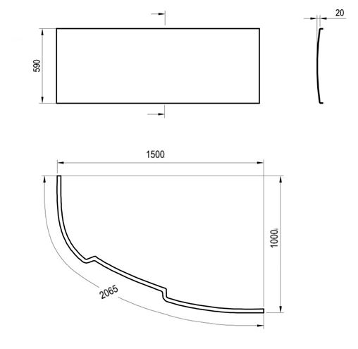RAVAK ASYMMETRIC 150 P čelní panel k vaně 150x59 cm, pravý CZ45100000 Technický nákres