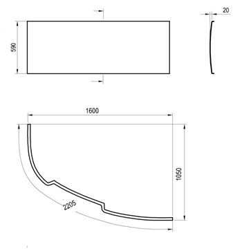 RAVAK ASYMMETRIC 160 P čelní panel k vaně 160x59 cm, pravý CZ47100000 Technický nákres