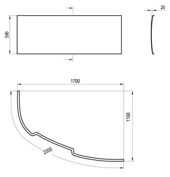 RAVAK ASYMMETRIC 170 P čelní panel k vaně 170x59 cm, pravý CZ49100000 Technický nákres