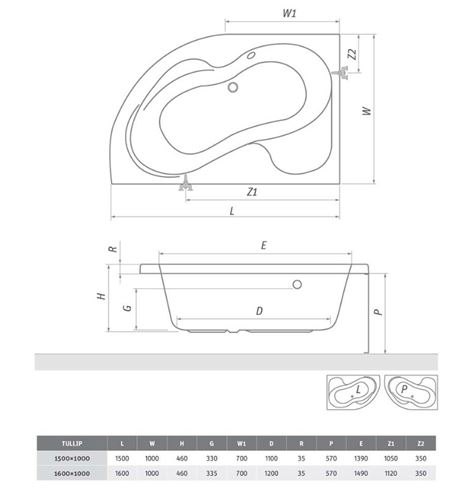 ROTH PROJEKT TULLIP 160 L čelní panel k vaně 160x57 cm,  levý 5159002 Technický nákres