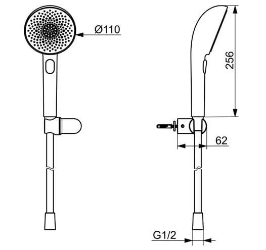 HANSA AURELIA sprchová souprava 3-dílná, ruční sprcha pr. 110 mm, 3 proudy, hadice, držák, broušený bronz 4717012081 Technický nákres