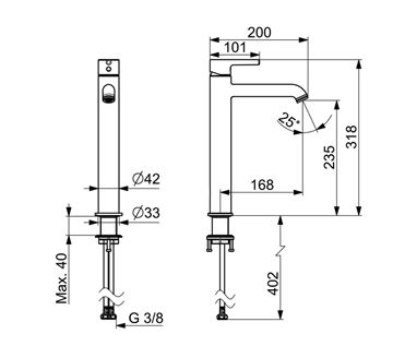 HANSA VANTIS STYLE umyvadlová stojánková baterie, broušený bronz  5447220781 Technický nákres