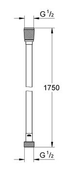 GROHE SILVERFLEX sprchová hadice 1750 mm, hladká, TwistFree, AntiFold, plast, supersteel 28388DC1 Technický nákres