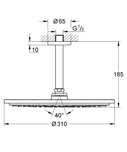 GROHE RAINSHOWER COSMOPOLITAN 310 horní sprcha pr. 310 mm, s ramenem, Water Saving, kartáčovaný warm sunset 26067DL0 Technický nákres