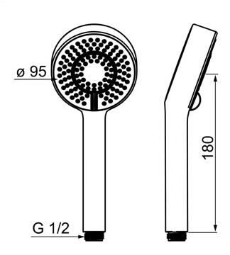 HANSA BASICJET ruční sprcha pr. 95 mm, 3 proudy, chrom 44630300 Technický nákres