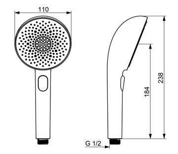 HANSA AURELIA ruční sprcha pr. 110 mm, 3 proudy, chrom  47330100 Technický nákres