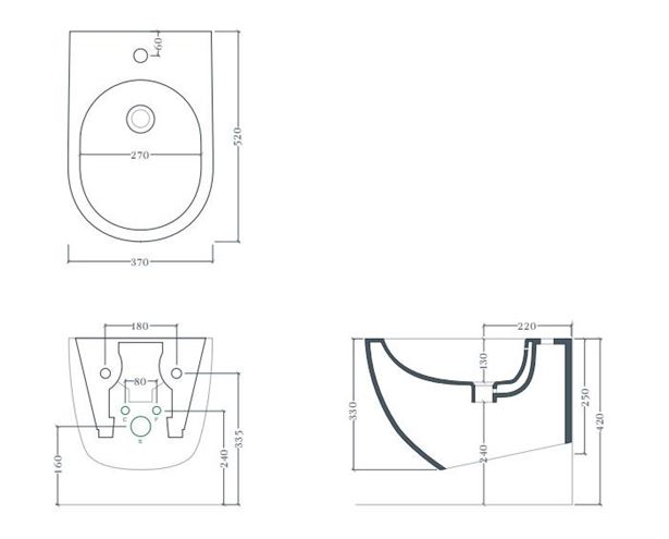 ARTCERAM FILE 2.0 závěsný bidet, matná bílá FLB001 05,30 Technický nákres