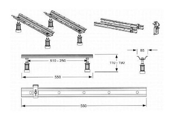 IDEAL STANDARD nožičky k vaně K727467 Technický nákres