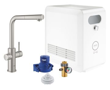 GROHE BLUE PROFESSIONAL dřezové elektronická baterie, s vytahovací koncovkou, s filtračním a chladícím zařízením, Bluetooth, napájení ze sítě, supersteel