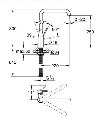 GROHE ESSENCE NEW dřezová baterie, kartáčovaný cool sunrise 30269GN0 Technický nákres