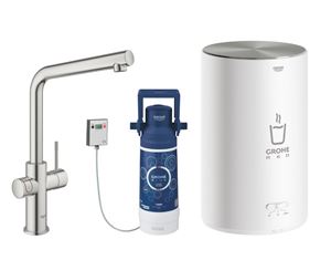 GROHE RED DUO dřezová elektronická baterie, s ohřevem, velikost M, GROHE ChildLock, napájení ze sítě, supersteel
