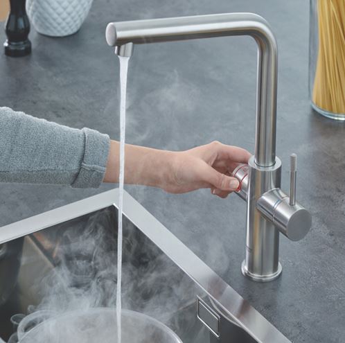 GROHE RED DUO dřezová elektronická baterie, s ohřevem, velikost M, GROHE ChildLock, napájení ze sítě, supersteel 30327DC1 Obrázek - fotka