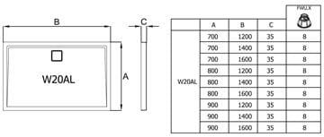 RONAL LIVADA W20AL sprchová vanička 80x160 cm, litý mramor, bez nožiček W20AL 080 160 04 Technický nákres