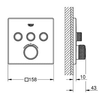 GROHE GROHTHERM SMARTCONTROL podomítková termostatická baterie, pro 3 spotřebiče, Water Saving, kartáčovaný cool sunrise 29126GN0 Technický nákres