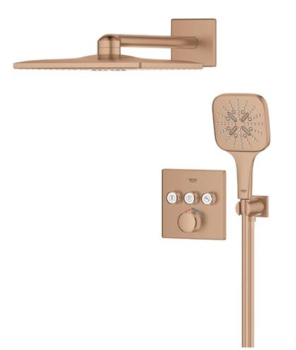 GROHE GROHTHERM SMARTCONTROL sprchový set s podomítkovou termostatickou baterií, horní sprcha, ruční sprcha se 3 proudy, hadice, držák, Water Saving, kartáčovaný warm sunset 34864DL0 Obrázek - fotka