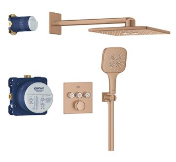 GROHE GROHTHERM SMARTCONTROL sprchový set s podomítkovou termostatickou baterií, horní sprcha, ruční sprcha se 3 proudy, hadice, držák, Water Saving, kartáčovaný warm sunset