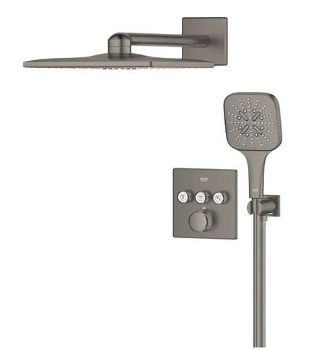 GROHE GROHTHERM SMARTCONTROL sprchový set s podomítkovou termostatickou baterií, horní sprcha, ruční sprcha se 3 proudy, hadice, držák, Water Saving, kartáčovaný hard graphite 34864AL0 Obrázek - fotka