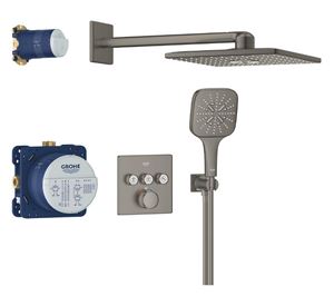 GROHE GROHTHERM SMARTCONTROL sprchový set s podomítkovou termostatickou baterií, horní sprcha, ruční sprcha se 3 proudy, hadice, držák, Water Saving, kartáčovaný hard graphite