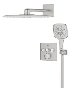 GROHE GROHTHERM SMARTCONTROL sprchový set s podomítkovou termostatickou baterií, horní sprcha, ruční sprcha se 3 proudy, hadice, držák, Water Saving, supersteel 34864DC0 Obrázek - fotka