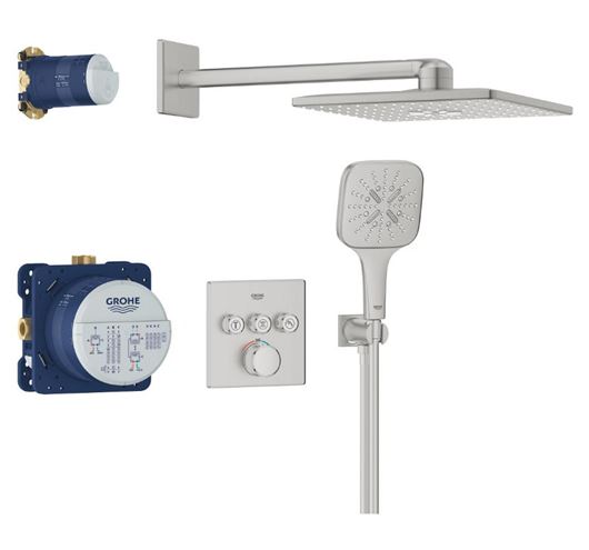 GROHE GROHTHERM SMARTCONTROL sprchový set s podomítkovou termostatickou baterií, horní sprcha, ruční sprcha se 3 proudy, hadice, držák, Water Saving, supersteel 34864DC0 Obrázek - Hlavní obrázek