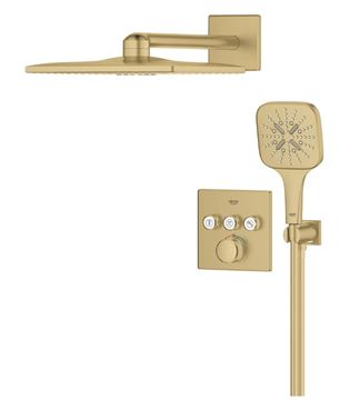 GROHE GROHTHERM SMARTCONTROL sprchový set s podomítkovou termostatickou baterií, horní sprcha, ruční sprcha se 3 proudy, hadice, držák, Water Saving, kartáčovaný cool sunrise 34864GN0 Obrázek - fotka