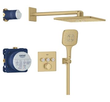 GROHE GROHTHERM SMARTCONTROL sprchový set s podomítkovou termostatickou baterií, horní sprcha, ruční sprcha se 3 proudy, hadice, držák, Water Saving, kartáčovaný cool sunrise