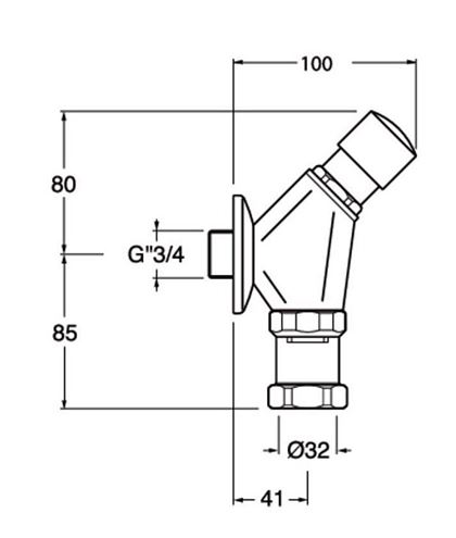 SILFRA QUIK nástěnný tlakový splachovač WC G 3/4 CRIQK80051 Technický nákres