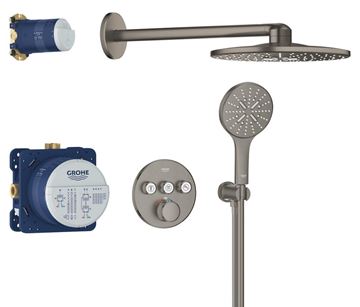 GROHE GROHTHERM SMARTCONTROL sprchový set s podomítkovou termostatickou baterií, horní sprcha, ruční sprcha se 3 proudy, hadice, držák, Water Saving, kartáčovaný hard graphite