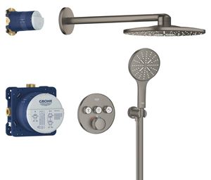 GROHE GROHTHERM SMARTCONTROL sprchový set s podomítkovou termostatickou baterií, horní sprcha, ruční sprcha se 3 proudy, hadice, držák, Water Saving, kartáčovaný hard graphite