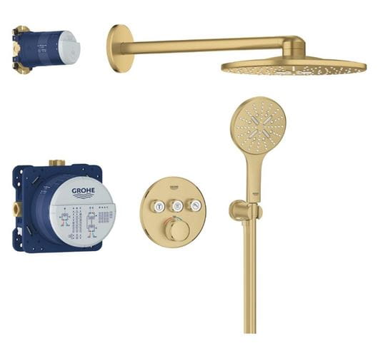 GROHE GROHTHERM SMARTCONTROL sprchový set s podomítkovou termostatickou baterií, horní sprcha, ruční sprcha se 3 proudy, hadice, držák, Water Saving, kartáčovaný cool sunrise 34863GN0 Obrázek - Hlavní obrázek
