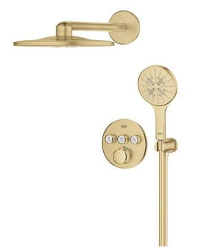 GROHE GROHTHERM SMARTCONTROL sprchový set s podomítkovou termostatickou baterií, horní sprcha, ruční sprcha se 3 proudy, hadice, držák, Water Saving, kartáčovaný cool sunrise 34863GN0 Obrázek - fotka