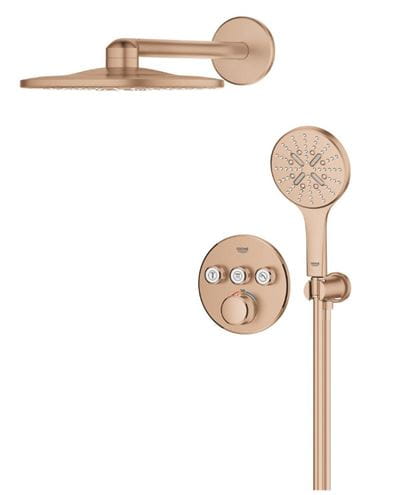 GROHE GROHTHERM SMARTCONTROL sprchový set s podomítkovou termostatickou baterií, horní sprcha, ruční sprcha se 3 proudy, hadice, držák, Water Saving, kartáčovaný warm sunset 34863DL0 Obrázek - fotka