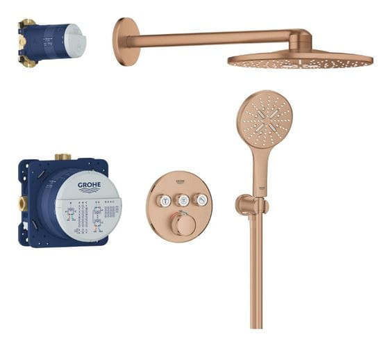 GROHE GROHTHERM SMARTCONTROL sprchový set s podomítkovou termostatickou baterií, horní sprcha, ruční sprcha se 3 proudy, hadice, držák, Water Saving, kartáčovaný warm sunset 34863DL0 Obrázek - Hlavní obrázek