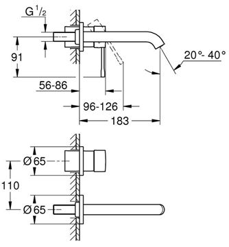 GROHE ESSENCE NEW umyvadlová podomítková baterie, chrom 19408001 Technický nákres