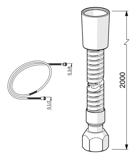 ORAS sprchová hadice 2000 mm, plast, chrom 241114 Technický nákres
