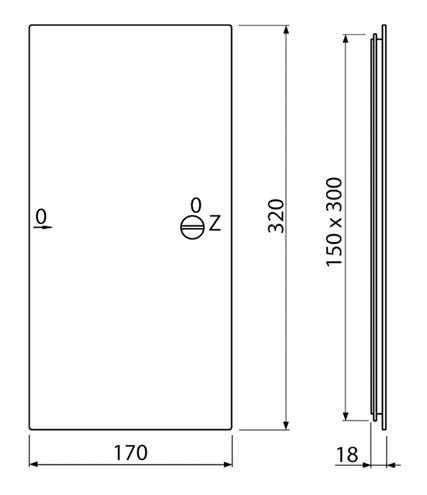 ALCA AVD002 vanová dvířka 150x300 mm, bílá AVD002 Technický nákres